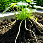 **Organic Growth Stimulator**: "Illustrate a lush green garden with plants thriving due to organic growth stimulators. Include natural elements like seaweed extracts and compost piles, emphasizing strong plant roots and vibrant leaves, showcasing the benefits of organic fertilizers in an eco-friendly environment."